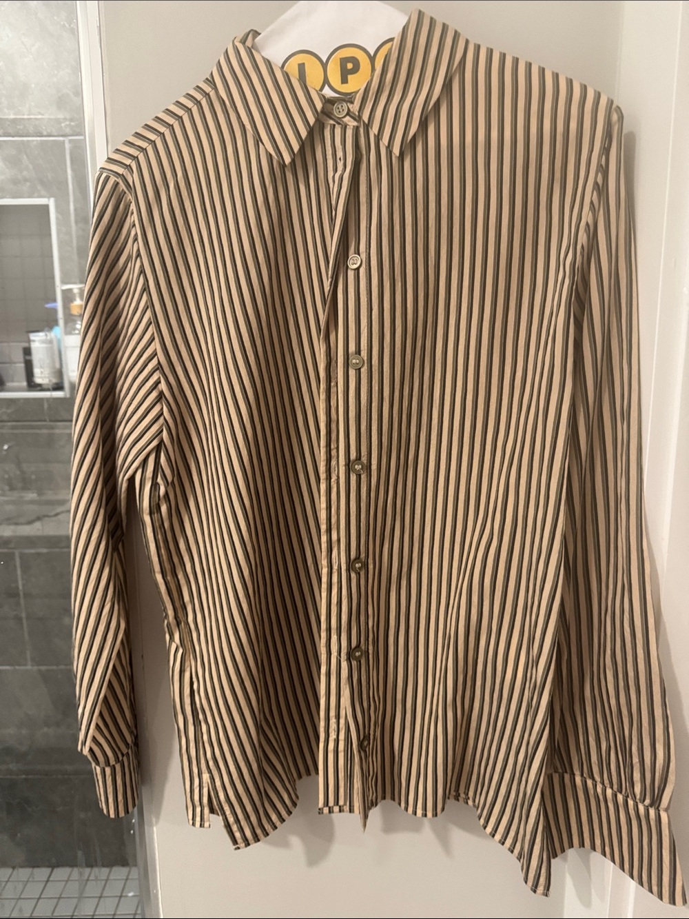 Zara Women's Vertical Striped Button-Down Shirt in Beige and Black